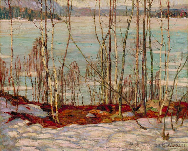 冰冻湖，早春，阿冈昆公园 Frozen Lake, Early Spring, Algonquin Park (1914)，A·Y·杰克逊