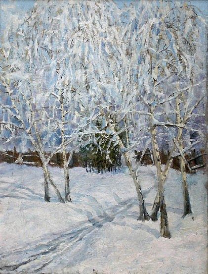 冬季景观：基辅郊区 Winter Landscape: Outskirts of Kyiv (1908)，亚伯拉罕·曼尼维奇