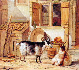 院子里的两只山羊 Two goats in a yard，亚伯拉罕范斯特里