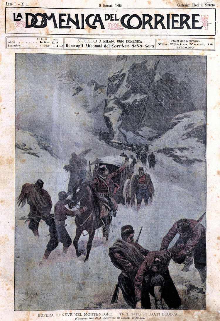 黑山暴风雪 - 三百名士兵被困（1899年1月8日） Snowstorm in Montenegro - Three hundred soldiers stranded (8th January 1899) (1899; Milan,Italy  )，阿奇尔·贝尔特拉姆