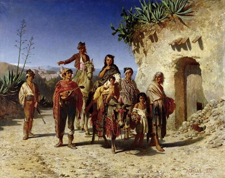 路上的吉普赛家庭 A Gypsy Family on the Road (1861)，阿奇勒·佐