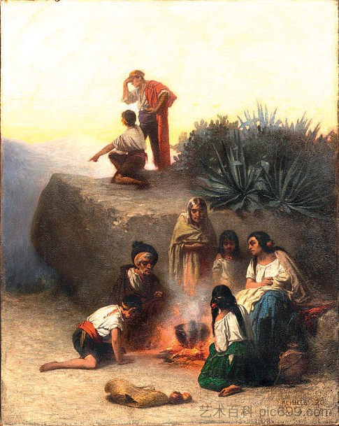 晚上在篝火旁休息 Evening break around the fire (1860)，阿奇勒·佐