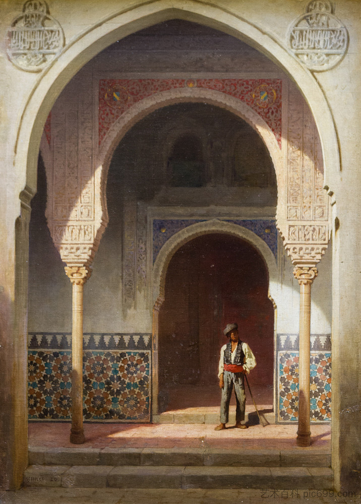 天井。在阿尔罕布拉宫 Patio. At the Alhambra (1860)，阿奇勒·佐