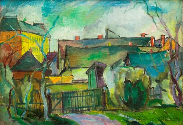 景观与房屋 Landscape with Houses (1930)，阿达尔伯特米哈伊洛维奇埃尔代利