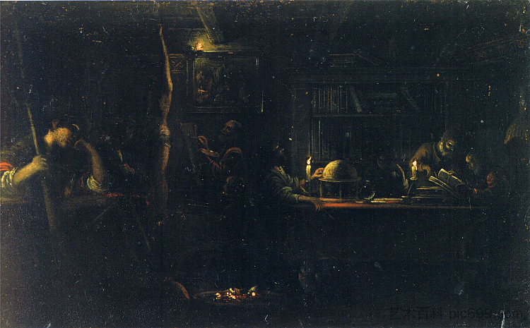 密涅瓦 饰 艺术与科学的父权 Minerva as Patroness of Arts and Sciences (1605),亚当·埃尔斯海默