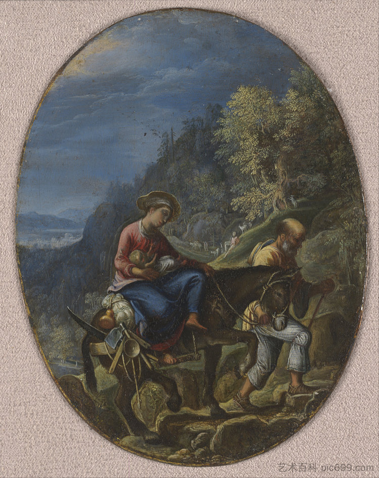 飞往埃及 The Flight into Egypt (c.1605)，亚当·埃尔斯海默