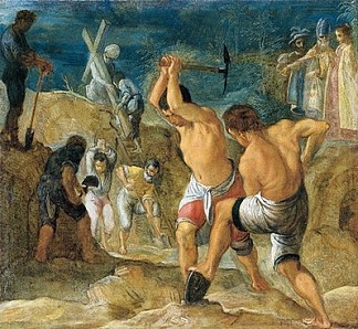 十字架的挖掘 The excavation of the cross (1605)，亚当·埃尔斯海默