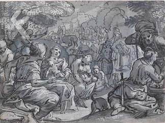 出埃及的场景，妇女和儿童在休息 A Scene of Exodus with Women and Children Resting，阿达姆·凡·诺尔特