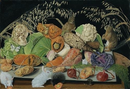 静物与蔬菜，老鼠和兔子 Still life with vegetables, mice and rabbits (1928)，阿道夫迪特里希