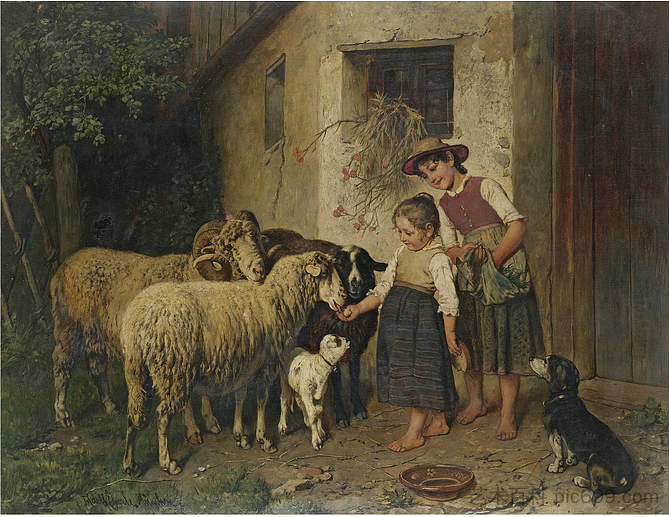 喂羊 Feeding the sheep，阿道夫·埃伯勒