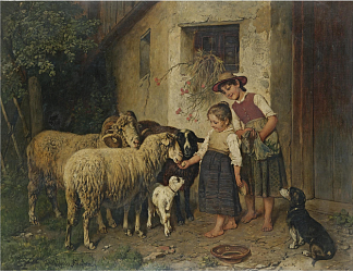 喂羊 Feeding the sheep，阿道夫·埃伯勒