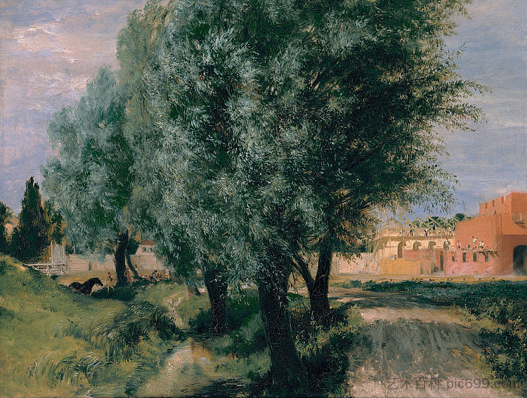 柳树建筑工地 Building Site with Willows (1846)，阿道夫·门采尔