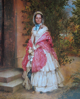 克拉拉·施密特·冯·诺贝尔斯多夫准备出门 Clara Schmidt von Knobelsdorff ready to go out (1848)，阿道夫·门采尔