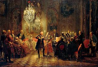 与腓特烈大帝在无忧宫举行的长笛音乐会 Flute Concert with Frederick the Great at Sanssouci (1852)，阿道夫·门采尔