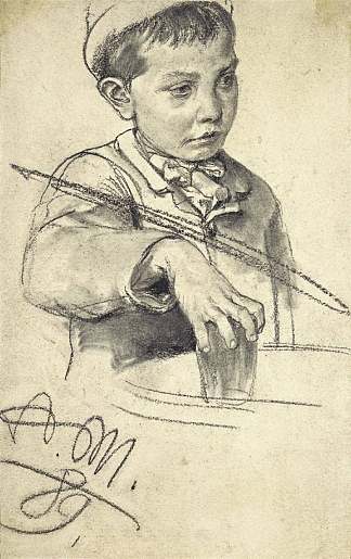 拿着水杯的男孩 Boy with water glass (1889)，阿道夫·门采尔