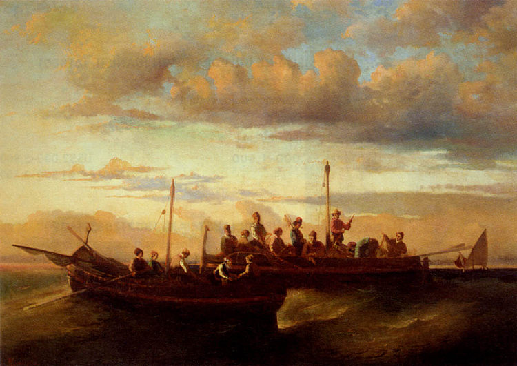 黄昏时的意大利渔船 Italian Fishing Vessels at Dusk，阿道夫·约瑟夫·托马斯