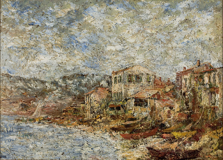 马赛附近的海景(梦幻般的村庄) Seascape Near Marseille (Fantastic Village) (c.1882),阿道夫·约瑟夫·托马斯