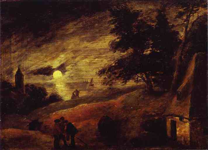 月光下的沙丘景观 Dune Landscape by Moonlight (c.1636)，阿德里安·布鲁维尔