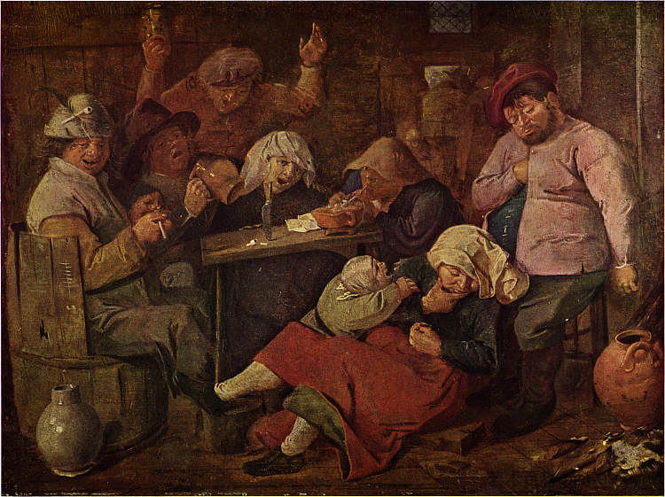 有醉酒农民的旅馆 Inn with drunken peasants (c.1625)，阿德里安·布鲁维尔