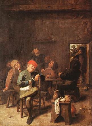 农民抽烟喝酒 Peasants Smoking And Drinking (c.1635)，阿德里安·布鲁维尔