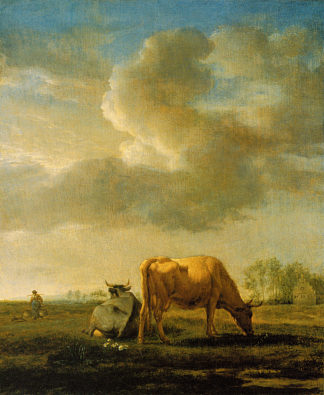 草地上的奶牛 Cows on a Meadow (1658)，阿德里安·凡·德·维尔德