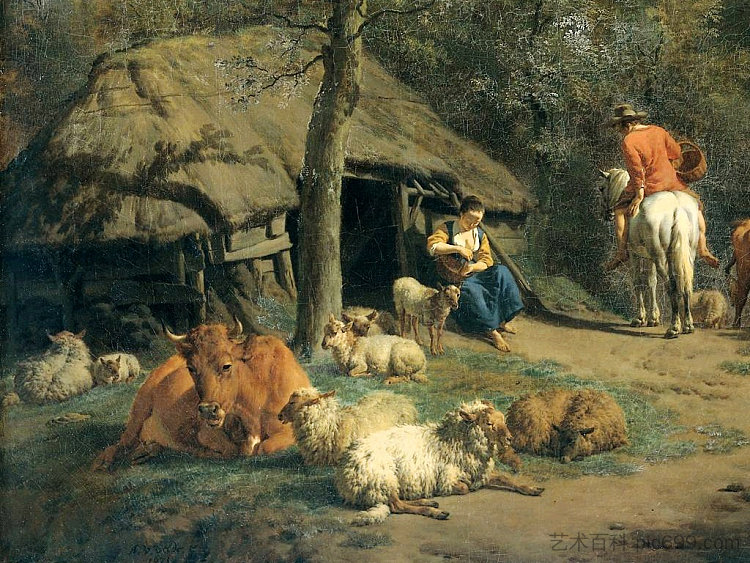 小屋(细节) The Hut (detail) (1671),阿德里安·凡·德·维尔德