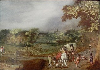 夏日乡村景观与马 A Summer Village Landscape with Horse (c.1625)，阿德里安范德韦恩