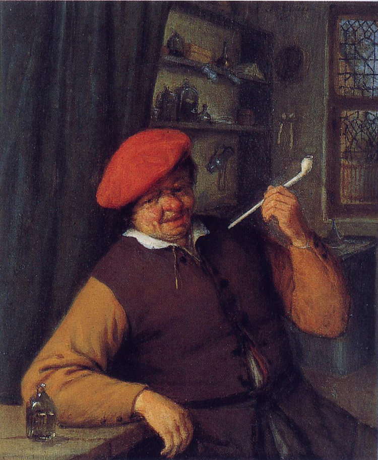 一个戴着红色贝雷帽的农民抽烟斗 A Peasant in a Red Beret Smoking a Pipe (1646)，阿德里安·范·奥斯塔德