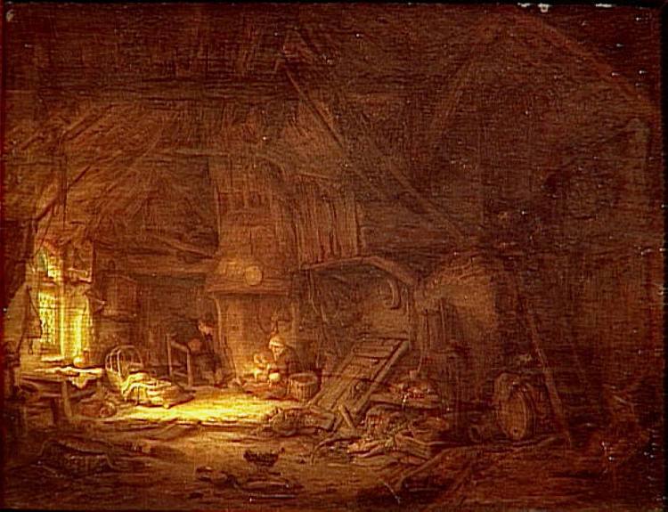 小屋内部，家庭围着壁炉 Cottage Interior with a Family around the Hearth (1642)，阿德里安·范·奥斯塔德
