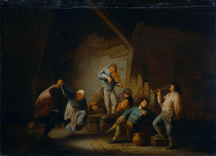 室内跳舞的情侣和快乐的公司 Dancing Couple and Merry Company in an Interior (1640),阿德里安·范·奥斯塔德