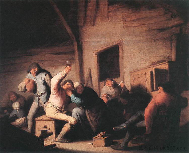 酒馆里的农民 Peasants in a Tavern (c.1635),阿德里安·范·奥斯塔德