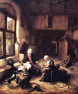 农民小屋的内部 The Interior of a Peasant’s Cottage (1668)，阿德里安·范·奥斯塔德