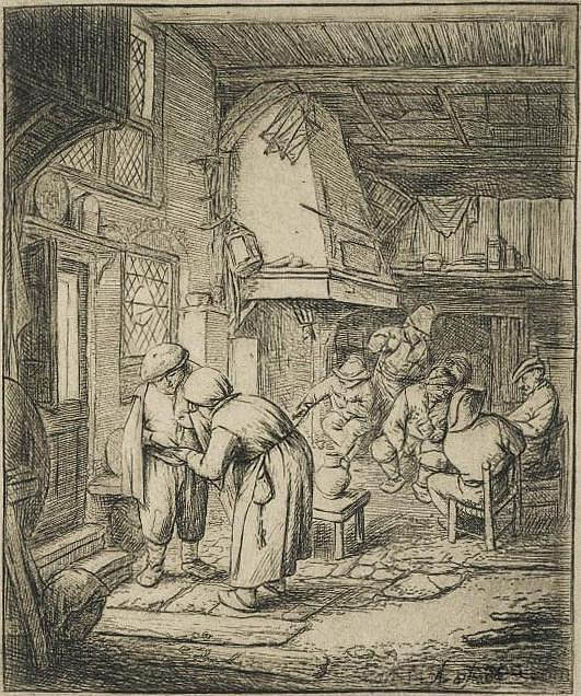 农民还清债务 The Peasant Settling His Debt (c.1644)，阿德里安·范·奥斯塔德