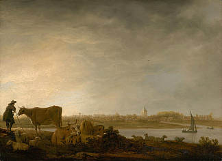 维亚嫩与河边的牧民和牛的景色 A View of Vianen with a Herdsman and Cattle by a River，阿尔伯特·库普