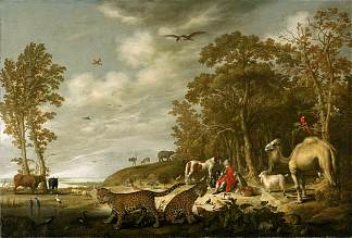 俄耳甫斯与风景中的动物 Orpheus with Animals in a Landscape (c.1640)，阿尔伯特·库普