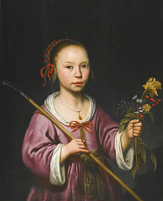 一个年轻女孩的肖像作为牧羊女拿着一枝花 Portrait of a young girl as a Shepherdess holding a Sprig of Flowers，阿尔伯特·库普