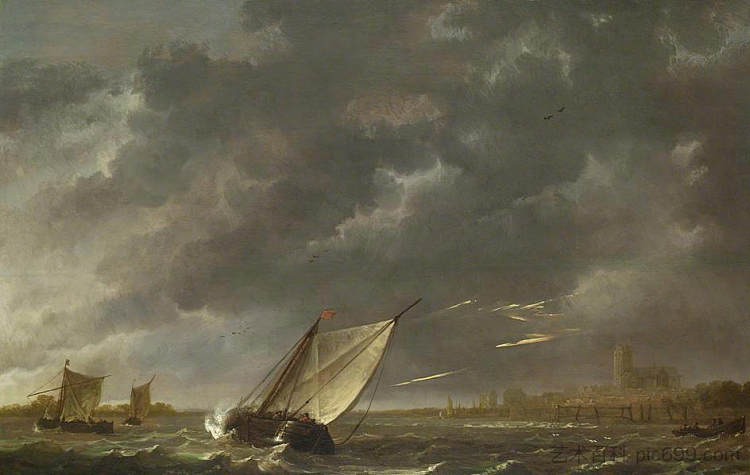 暴风雨中多德雷赫特的马斯 The Maas at Dordrecht in a Storm (1650)，阿尔伯特·库普