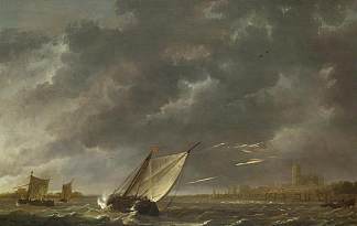 暴风雨中多德雷赫特的马斯 The Maas at Dordrecht in a Storm (1650)，阿尔伯特·库普