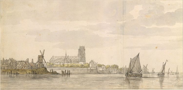 从马斯河看多德雷赫特的格鲁特教堂 View of the Groote Kerk in Dordrecht from the River Maas (c.1647 - c.1648)，阿尔伯特·库普