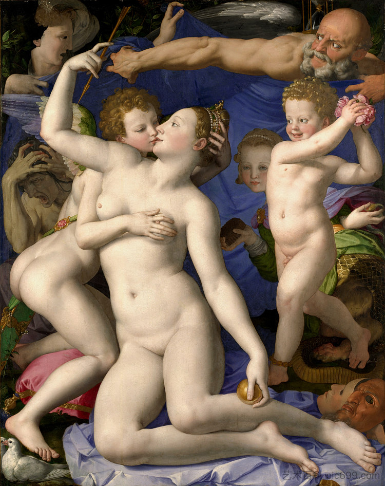 维纳斯和丘比特的寓言 An Allegory with Venus and Cupid (c.1542),阿尼奥洛·布伦齐诺