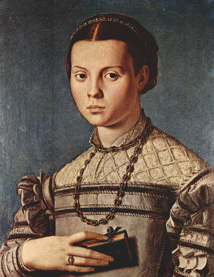 一个女孩的肖像与书 Portrait of a girl with book (1545),阿尼奥洛·布伦齐诺