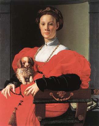 一位女士与小狗的肖像 Portrait of a Lady with a Puppy (c.1534)，阿尼奥洛·布伦齐诺