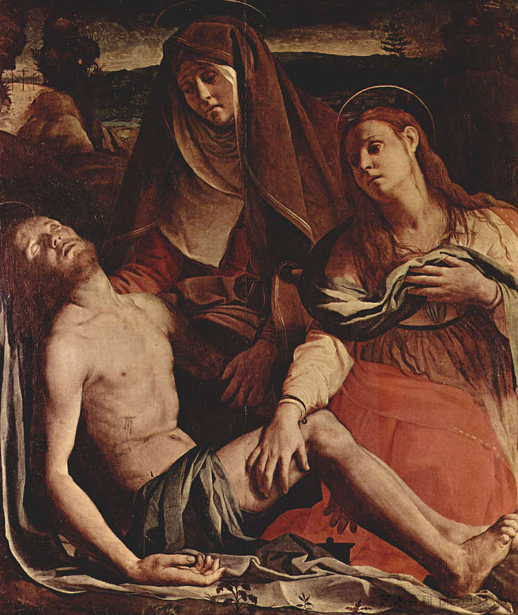 死去的基督与圣母和抹大拉的圣玛丽 The Dead Christ with the Virgin and St. Mary Magdalene (1530)，阿尼奥洛·布伦齐诺