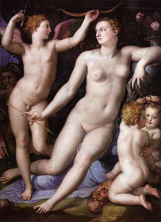 维纳斯、丘比特和嫉妒 Venus, Cupid and Jealousy (c.1549)，阿尼奥洛·布伦齐诺