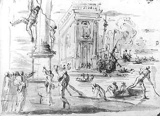 随想曲与音乐学院宫 Capriccio with the Palazzo Dei Conservatori (c.1630)，阿戈斯蒂诺·塔西