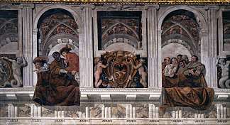 大使和观众的楣板（局部） Frieze with Ambassadors and Spectators (detail) (c.1617)，阿戈斯蒂诺·塔西