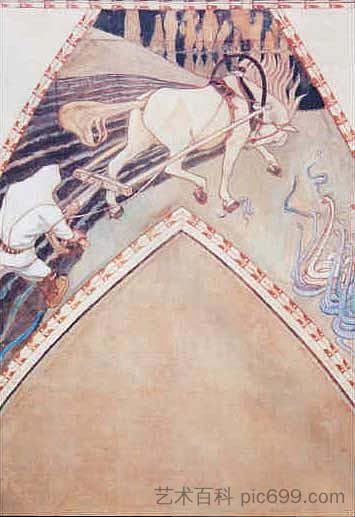 研究壁画“伊尔马林犁毒蛇田” Study for the fresco 'Ilmarinen ploughing the Viper-field' (1900),阿克塞利·加伦·卡勒拉