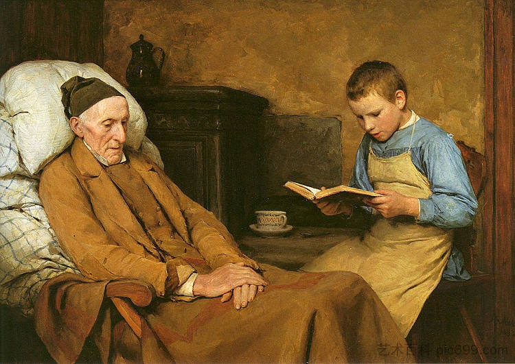 读给祖父的灵修 Reading Devotions to Grandfather (1893)，阿尔布雷希特·安克尔