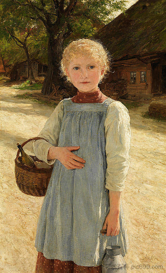 女孩与牛奶壶和篮子 Girl with milk jug and basket,阿尔布雷希特·安克尔