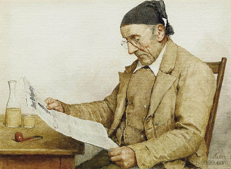 祖父拿着报纸 Grandfather with a newspaper (1906),阿尔布雷希特·安克尔